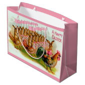 marschieren Osterhasen und Hühner Große Geschenktüte (Rückseite Schrägansicht)