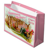 marschieren Osterhasen und Hühner Große Geschenktüte (Vorderseite Schrägansicht)