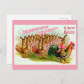 marschieren Osterhasen und Hühner Postkarte (Vorne/Hinten)