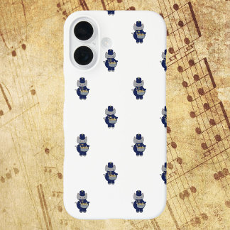 Marschkapelle Katze Drummer Navy Blau Gold Muster iPhone 16 Hülle