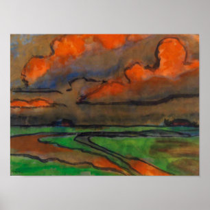 Marschlandschaft unter roten Wolken Emil Nolde Poster
