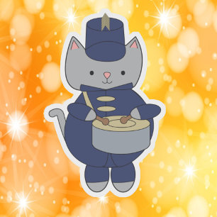 Marschorchester Graue Katze Trommel Marineblau Gol Aufkleber