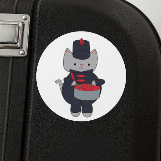 Marschorchester Graue Katze Trommel Marineblau Rot Runder Aufkleber