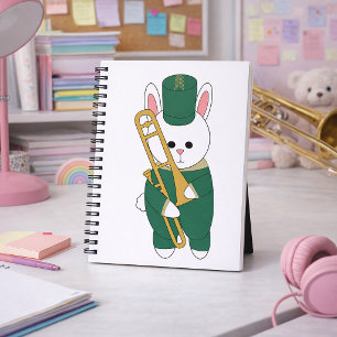Marschrhythmus-Hase mit Posaune in Grün Gold Notizblock