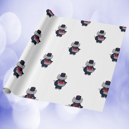 Marschtrommel Katze Navy Blau Rot Muster Geschenkpapier