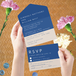 Marseille Blau Einfache moderne Hochzeit RSVP All In One Einladung
