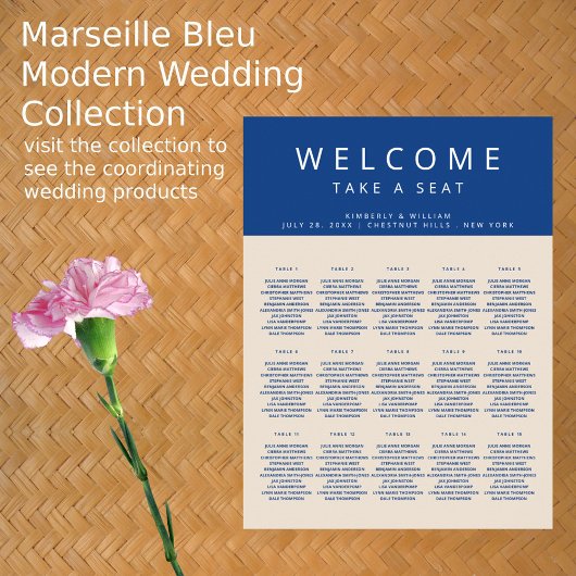 Marseille Bleu 15 Table Chic Wedding Seating Chart Poster