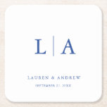 Marseille Bleu Monogram Elegant Simple Wedding Rechteckiger Pappuntersetzer<br><div class="desc">Schöne,  elegante und einfache,  minimalistische Hochzeitsfeiern in Marseille Bleu. Vollständig anpassbar mit Monogramm/Initialen,  Namen,  Datum und Farben,  um Ihr Hochzeitthema zu entsprechen.</div>
