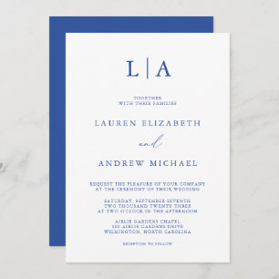 Marseille Bleu Monogram Simple Minimalistisch Wedd Einladung
