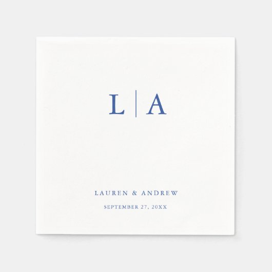 Marseille Bleu Monogram Simple Minimalistisch Wedd Serviette (Vorderseite)