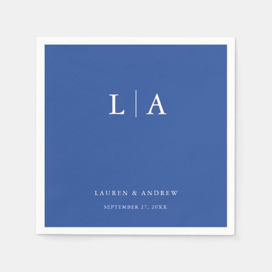 Marseille Bleu Monogram Simple Minimalistisch Wedd Serviette (Vorderseite)