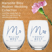 Marseille Bleu Mr. und Mrs. Personalisiert Wedding Weinglas Ohne Stiel