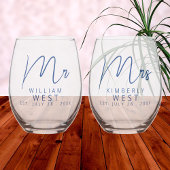 Marseille Bleu Mr. und Mrs. Personalisiert Wedding Weinglas Ohne Stiel