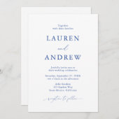 Marseille Bleu Simple Minimalistisch 3 Wedding Einladung (Vorne/Hinten)