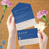 Marseille Bleu Simple Modern Wedding RSVP All In One Einladung