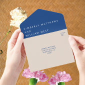 Marseille Bleu Simple Modern Wedding RSVP All In One Einladung