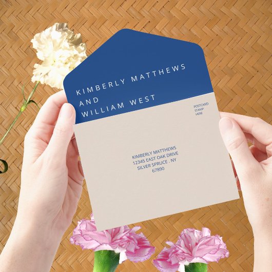 Marseille Bleu Simple Modern Wedding RSVP All In One Einladung