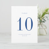 Marseille Bleu Wedding Tischnummer Card (Stehend Vorderseite)