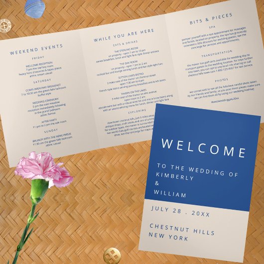Marseille Bleu Wedding Welcome Letter Itinerary Dreifach-gefaltete Programmkarte