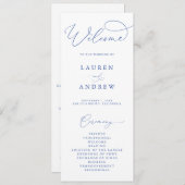 Marseille Bleu & White Minimalistische Hochzeit Programm (Vorne/Hinten)