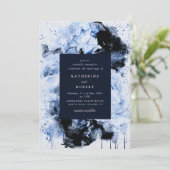 Marseille Blue Abstrakt Floral Wedding Einladung (Stehend Vorderseite)