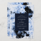 Marseille Blue Abstrakt Floral Wedding Einladung (Vorne/Hinten)