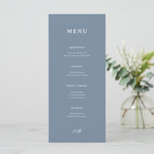 Marseille Blue Wedding Menu Menükarte (Stehend Vorderseite)