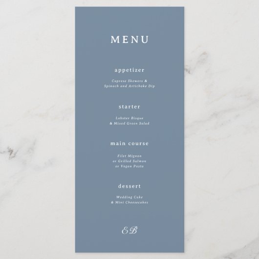 Marseille Blue Wedding Menu Menükarte (Vorderseite)