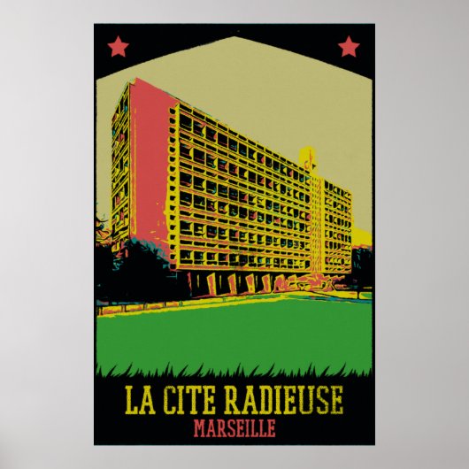 Marseille Cite Radieuse Illustration Frankreich Poster (Vorne)