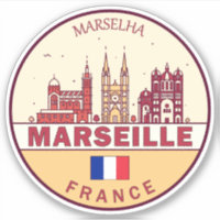 Marseille France City Skyline Emblem
