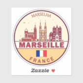 Marseille France City Skyline Emblem Aufkleber (Blatt)