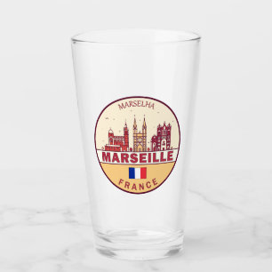 Marseille France City Skyline Emblem Glas