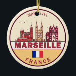 Marseille France City Skyline Emblem Keramik Ornament<br><div class="desc">Marseille minimalistisches,  farbenfrohes Kunstdesign mit Denkmälern und Sehenswürdigkeiten der Stadt in Frankreich.</div>