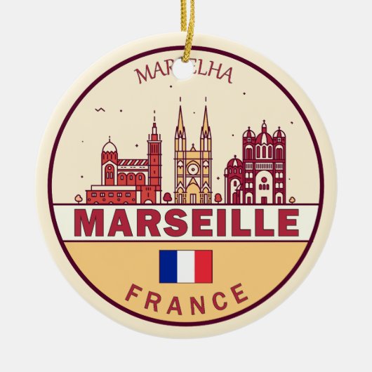 Marseille France City Skyline Emblem Keramik Ornament (Vorne)