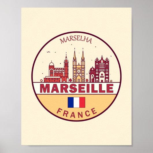 Marseille France City Skyline Emblem Poster (Vorne)