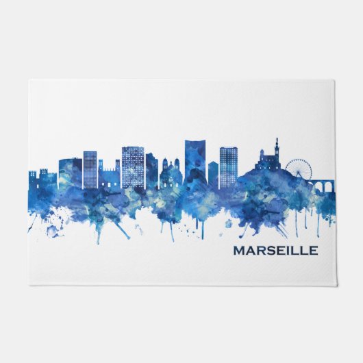 Marseille France Skyline Blue Fußmatte (Vorderseite)