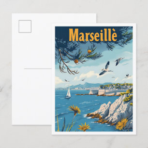 Marseille France Vintag Art Travel Illustration Postkarte