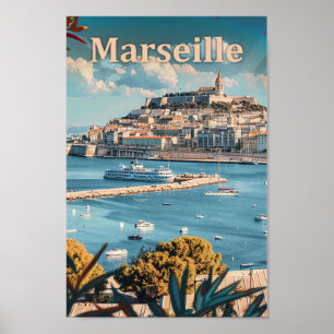 Marseille France Vintag Retro Travel Illustration Poster