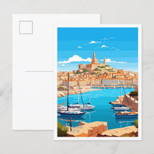 Marseille Frankreich Kunst Vintage Reise Illustrat Postkarte
