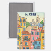 Marseille Frankreich Reise Illustration Magnet (Vorderseite/Rückseite)