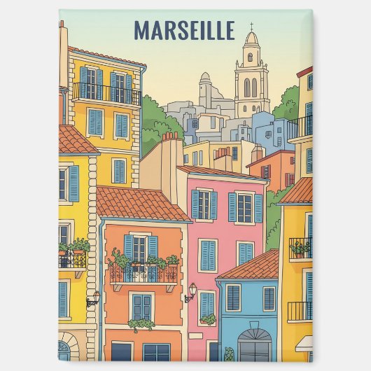 Marseille Frankreich Reise Illustration Magnet (Vorderseite)