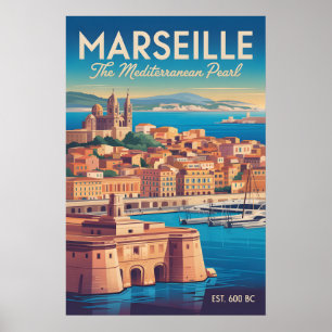 Marseille Frankreich Retro-Stil Stadtansicht Reise Poster