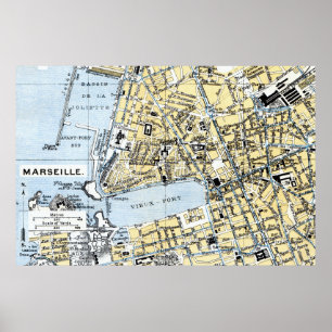 Marseille, Frankreich Vintage Karte Poster