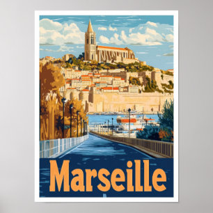 Marseille Frankreich Vintage-Reiseillustration Poster