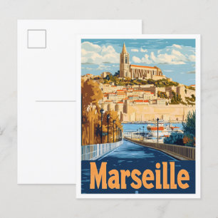 Marseille Frankreich Vintage-Reiseillustration Postkarte