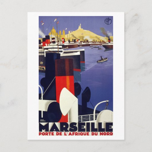 Marseille Vintage Reiseposter Zurück Postkarte (Vorderseite)