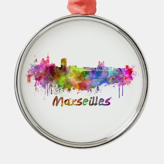 Marseilles skyline im Watercolor Silbernes Ornament (Vorne)