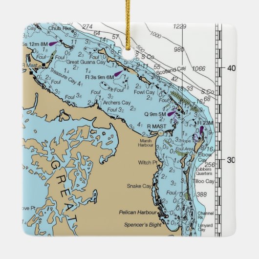 Marsh Harbor Abaco Chart Keramikornament (Rückseite)