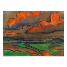 Marsh Landschaft unter roten Wolken | Emil Nolde | Fotodruck