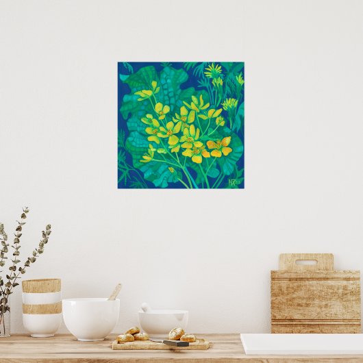 Marsh Marigold Summer Wildblumen Blumengemälde Poster (Küche)